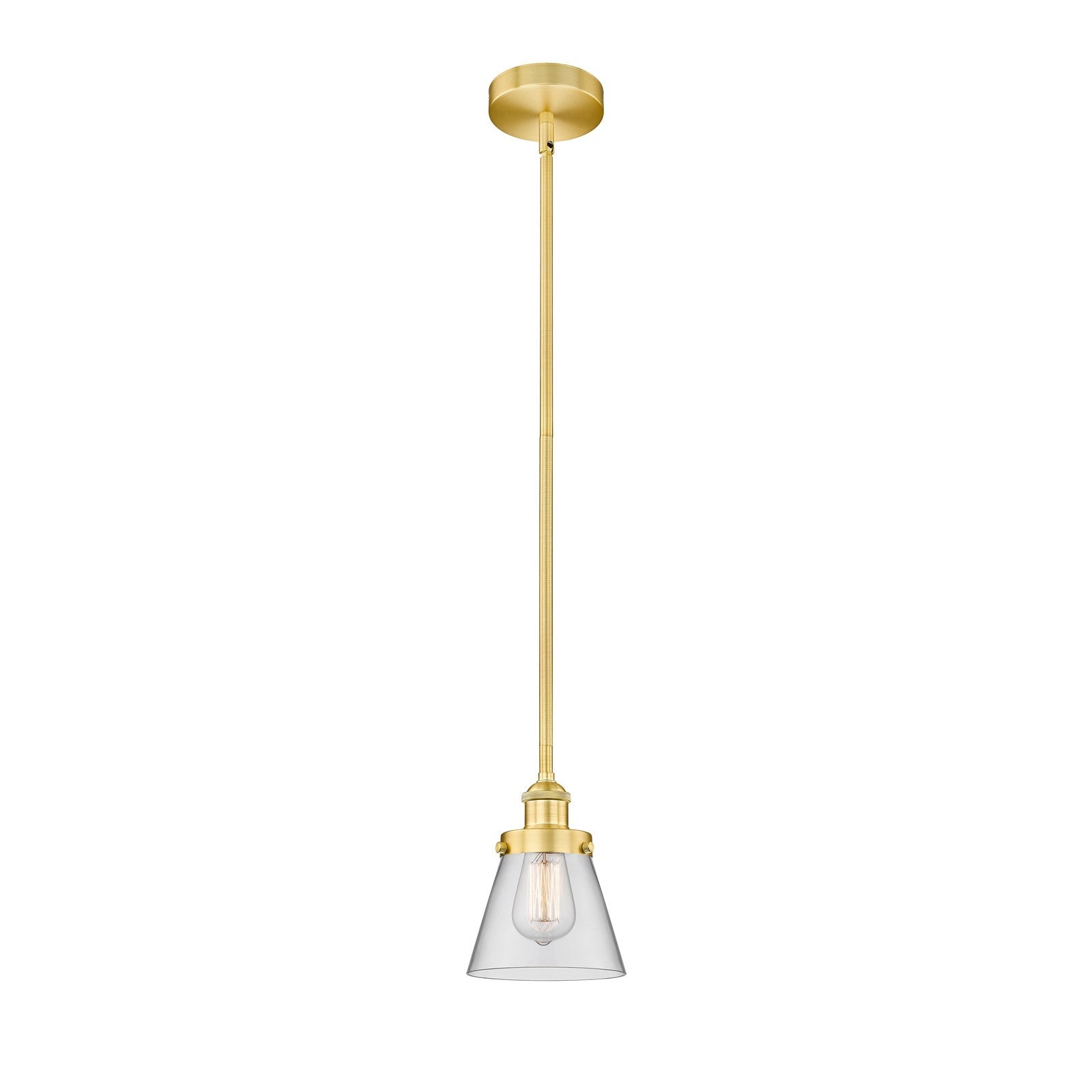 Innovations Cone 6.25in 1-Light Mini Pendant | Industrial Satin Gold Steel and Clear Glass | Kitchen Island & Dining Room | 6.25 x | Model 616-1SH-SG-G62