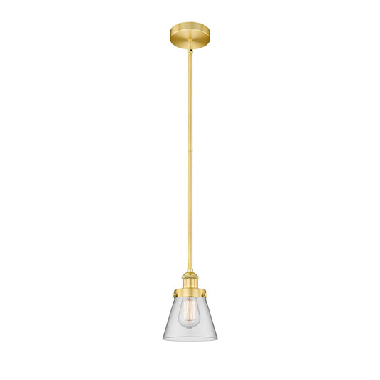 Innovations Cone 6.25in 1-Light Mini Pendant | Industrial Satin Gold Steel and Clear Glass | Kitchen Island & Dining Room | 6.25 x | Model 616-1SH-SG-G62