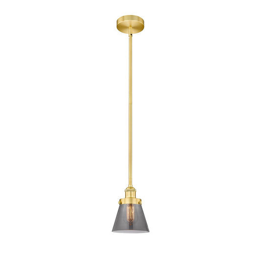 Innovations Cone 6.25in 1-Light Mini Pendant | Industrial Satin Gold Steel and Light Smoke Glass | Kitchen Island & Dining Room | Model 616-1SH-SG-G63