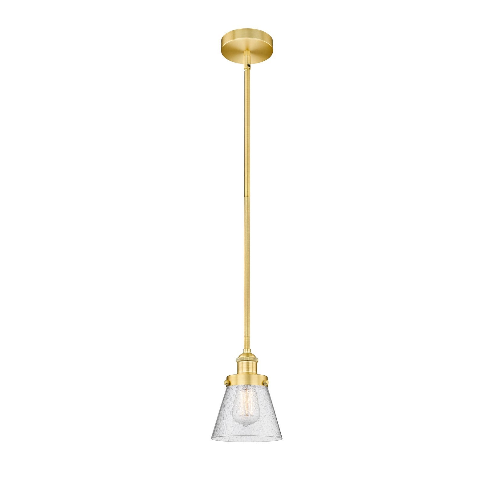Innovations Cone 6.25in 1-Light Mini Pendant | Industrial Farmhouse Satin Gold Steel and Seedy Glass | Kitchen Island & Dining Room | Model 616-1SH-SG-G64