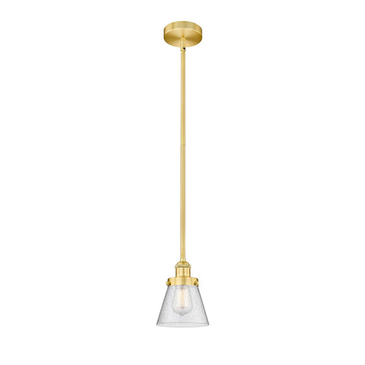 Innovations Cone 6.25in 1-Light Mini Pendant | Industrial Satin Gold Steel and Seedy Glass | Kitchen Island & Dining Room | Model 616-1SH-SG-G64-LED