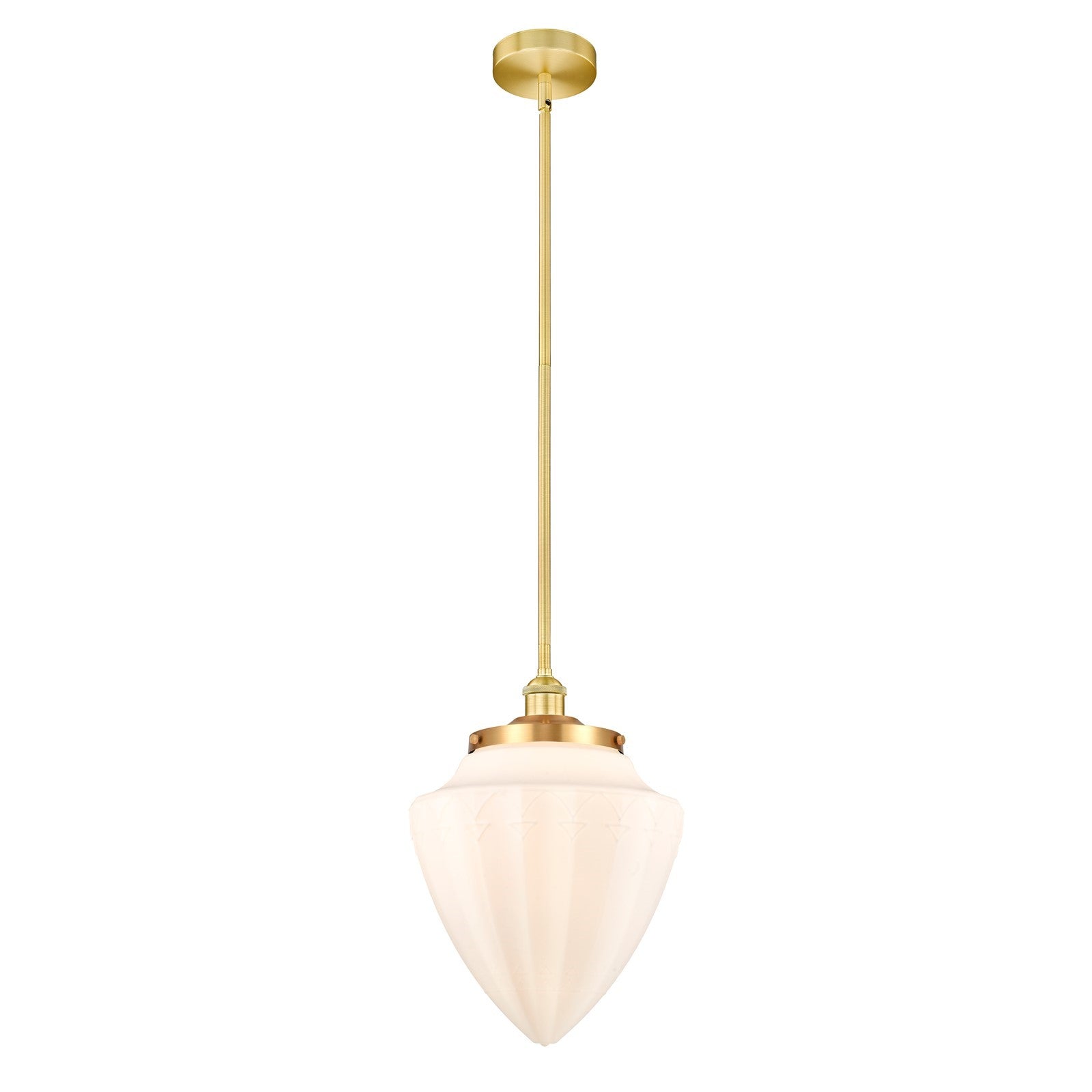 Innovations Bullet 12in 1-Light Mini Pendant | Traditional Art Deco Satin Gold Steel and Matte White Frosted Glass | Kitchen | Model 616-1SH-SG-G661-12