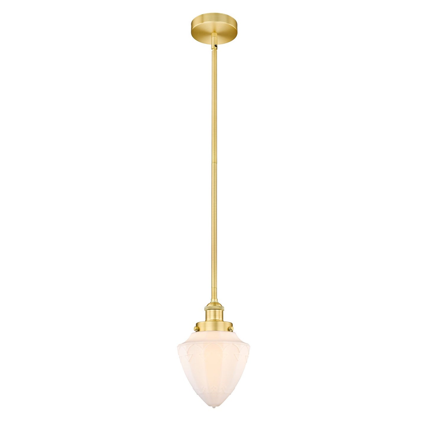 Innovations Bullet 7in 1-Light Mini Pendant | Traditional Art Deco Satin Gold Steel and Matte White Frosted Glass | Kitchen | Model 616-1SH-SG-G661-7-LED
