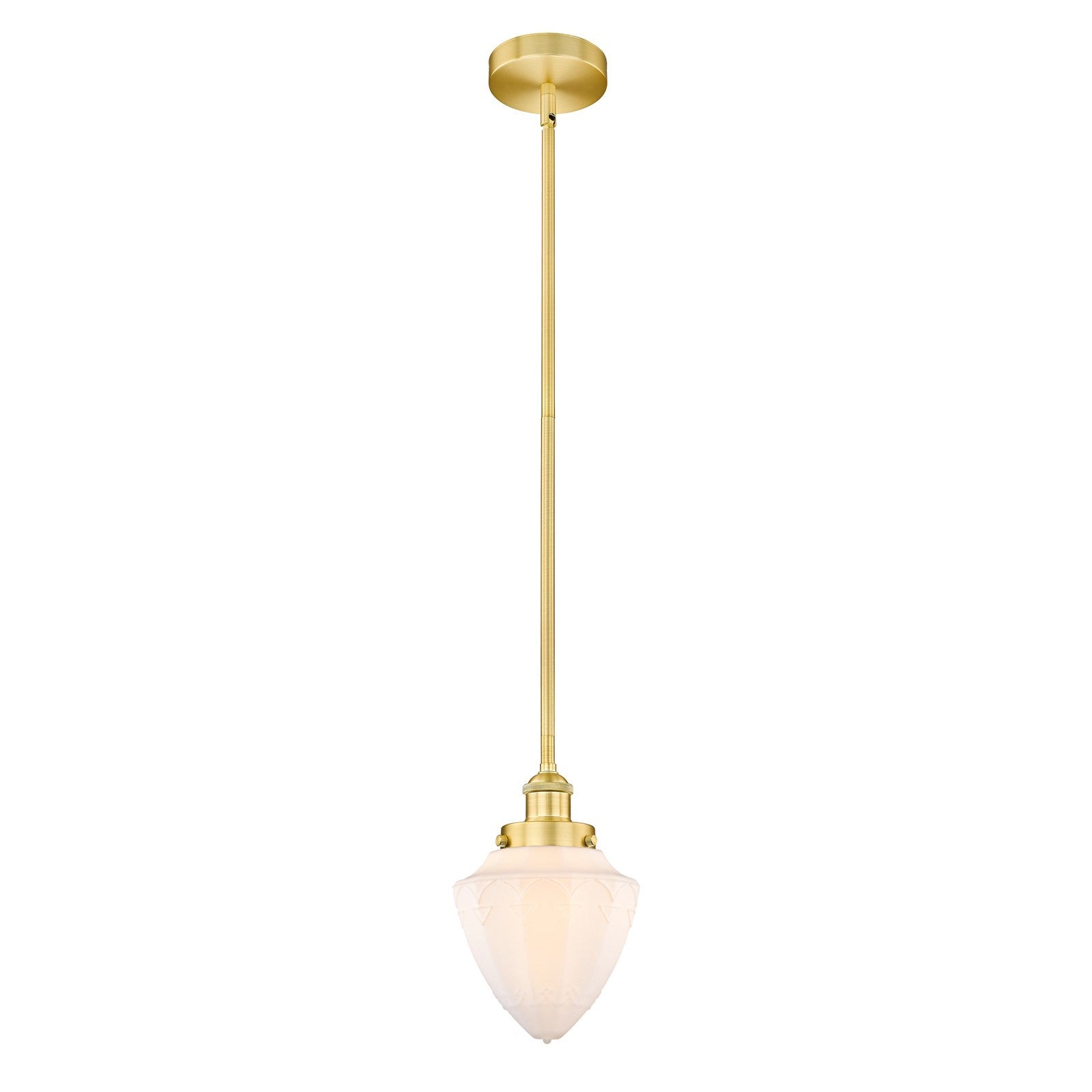 Innovations Bullet 7in 1-Light Mini Pendant | Traditional Art Deco Satin Gold Steel and Matte White Frosted Glass | Kitchen | Model 616-1SH-SG-G661-7-LED