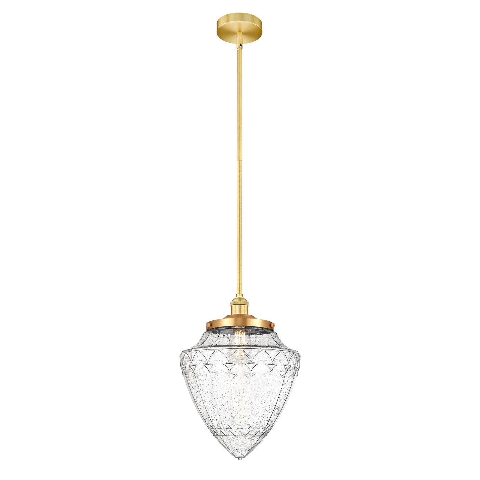 Innovations Bullet 12in 1-Light Mini Pendant | Traditional Art Deco Satin Gold Steel and Seedy Glass | Kitchen Island & | Model 616-1SH-SG-G664-12-LED