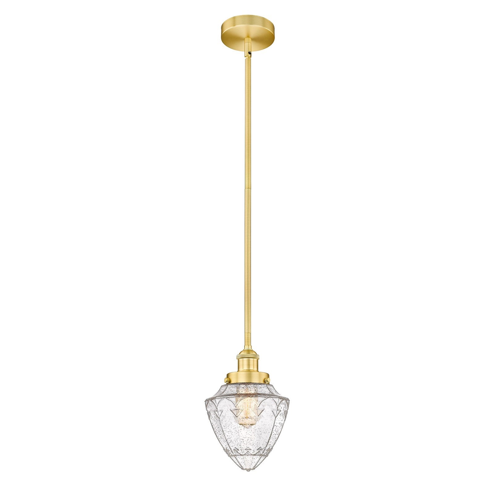 Innovations Bullet 7in 1-Light Mini Pendant | Traditional Art Deco Satin Gold Steel and Seedy Glass | Kitchen Island & | Model 616-1SH-SG-G664-7-LED