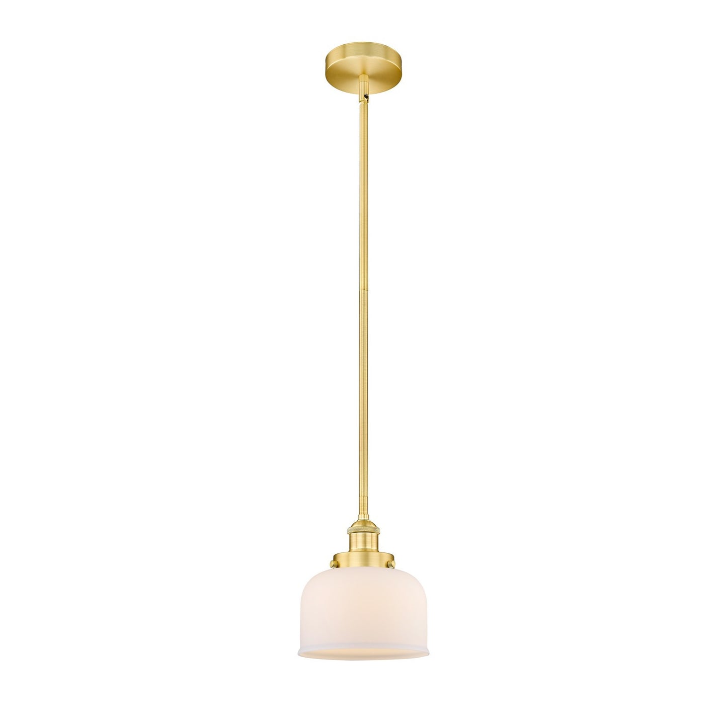 Innovations Bell 8in 1-Light Mini Pendant | Satin Gold Steel and Cast Brass with Matte White Frosted Glass | Kitchen Island & | Model 616-1SH-SG-G71