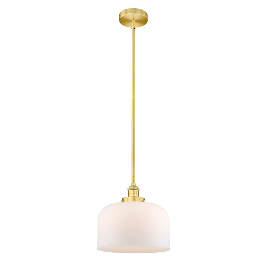 Innovations Bell 12in 1-Light Mini Pendant | Industrial Satin Gold Steel and Matte White Frosted Glass | Kitchen Island & Dining | Model 616-1SH-SG-G71-L