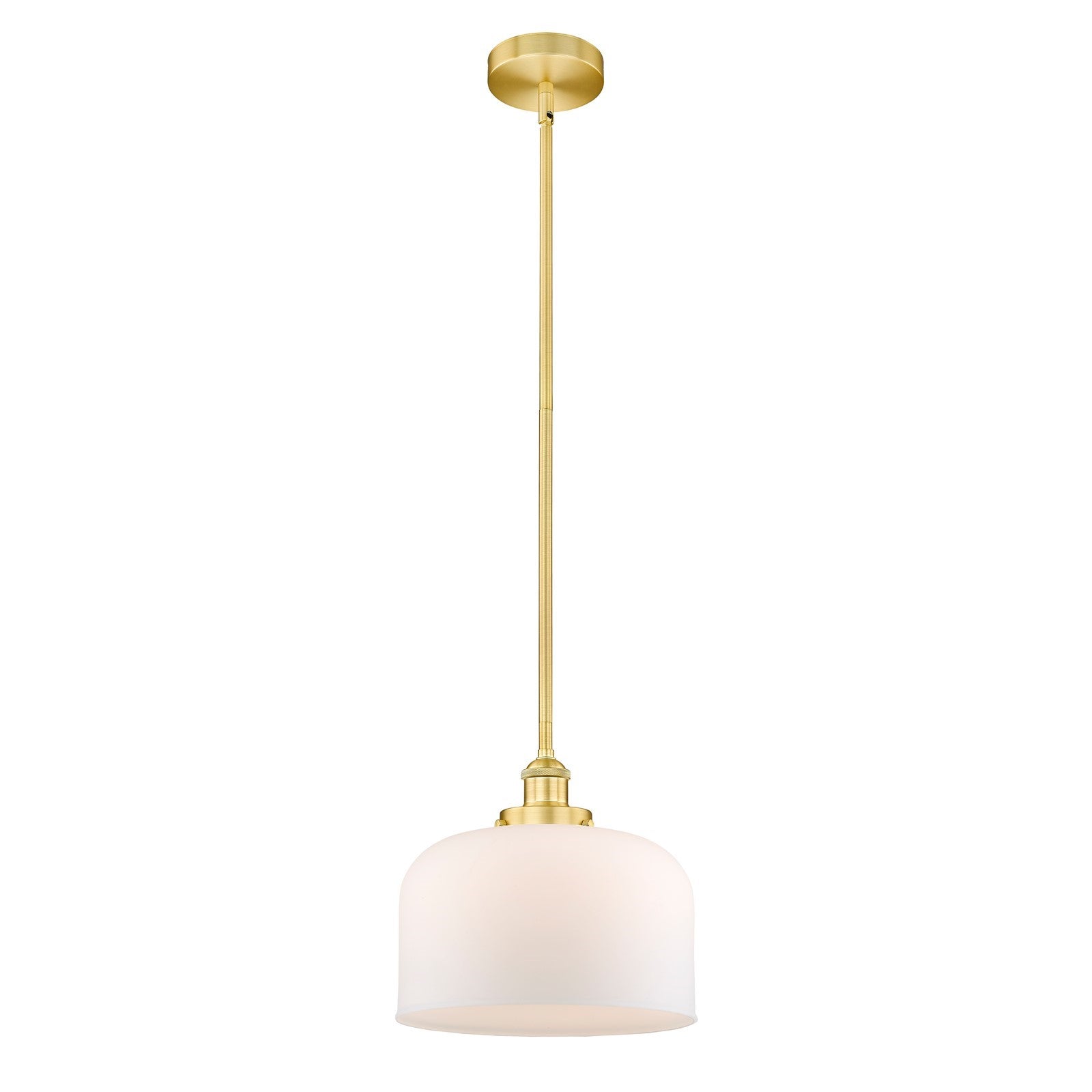Innovations Bell 12in 1-Light Mini Pendant | Industrial Satin Gold Steel and Matte White Frosted Glass | Kitchen Island & Dining | Model 616-1SH-SG-G71-L