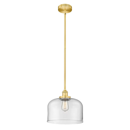 Innovations Bell 12in 1-Light Mini Pendant | Industrial Satin Gold and Clear Glass | Kitchen Island & Dining Room | 11.5 x 11.5 x | Model 616-1SH-SG-G72-L