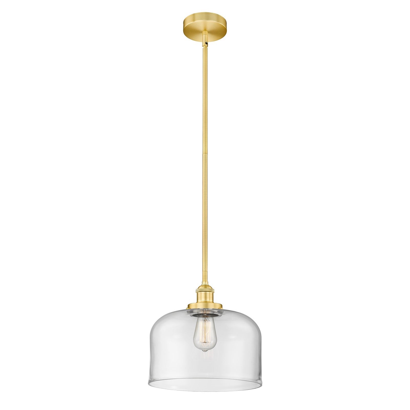Innovations Bell 12in 1-Light Mini Pendant | Satin Gold Steel and Clear Glass | Kitchen Island & Dining Room | 11.5 x 10.25 | Model 616-1SH-SG-G72-L-LED