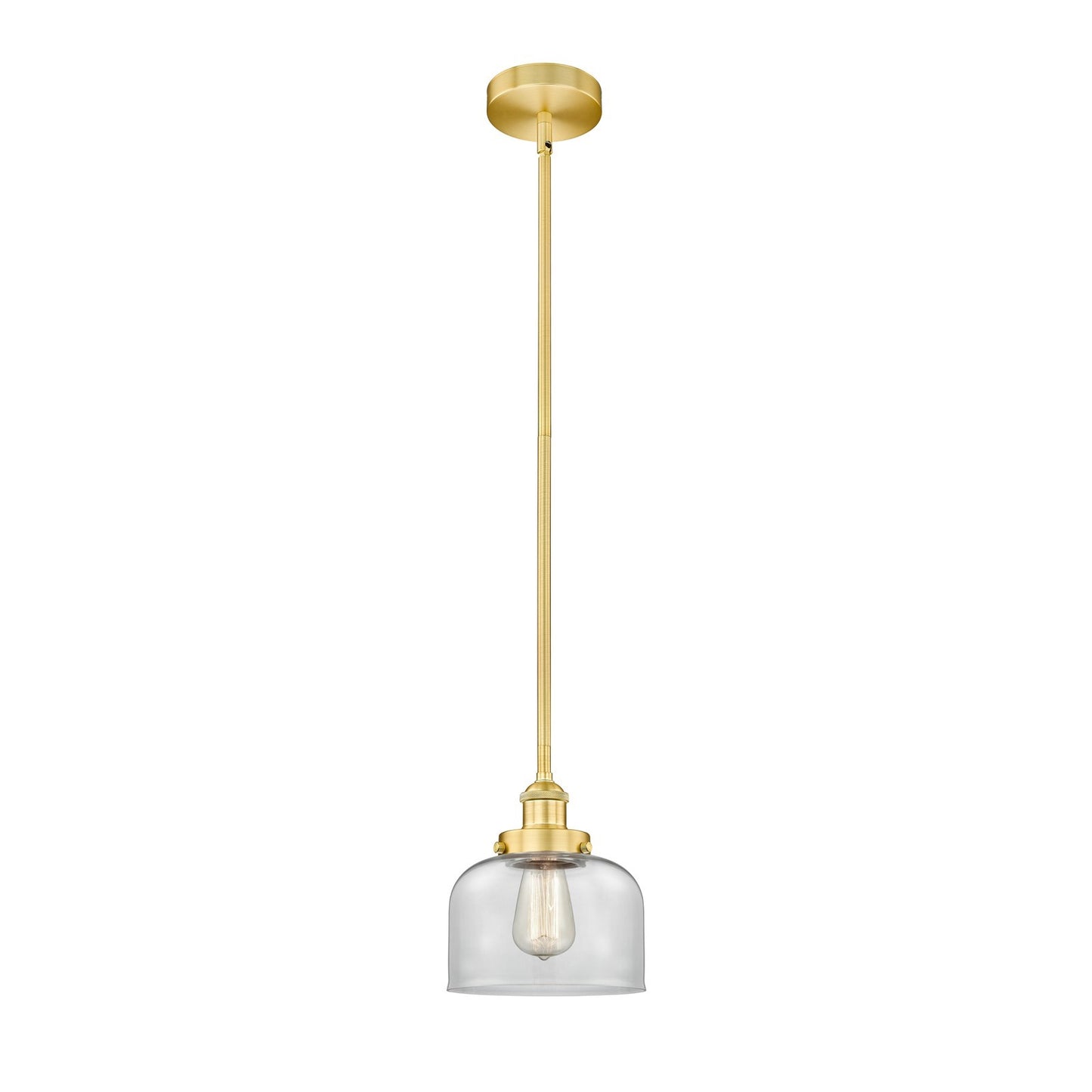 Innovations Bell 8in 1-Light Mini Pendant | Industrial Satin Gold and Clear Glass | Kitchen Island & Dining Room | 7.75 x 8.25 | Model 616-1SH-SG-G72-LED