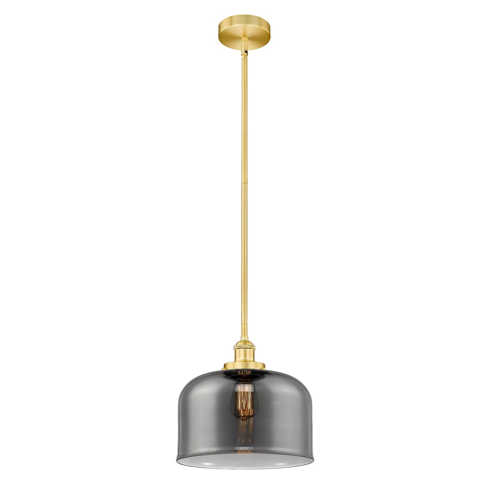 Innovations Bell 12in 1-Light Mini Pendant | Industrial Satin Gold Steel and Light Smoke Glass | Kitchen Island & Dining Room | Model 616-1SH-SG-G73-L-LED