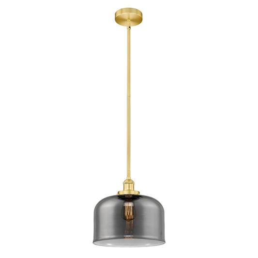 Innovations Bell 12in 1-Light Mini Pendant | Industrial Satin Gold Steel and Light Smoke Glass | Kitchen Island & Dining Room | Model 616-1SH-SG-G73-L-LED