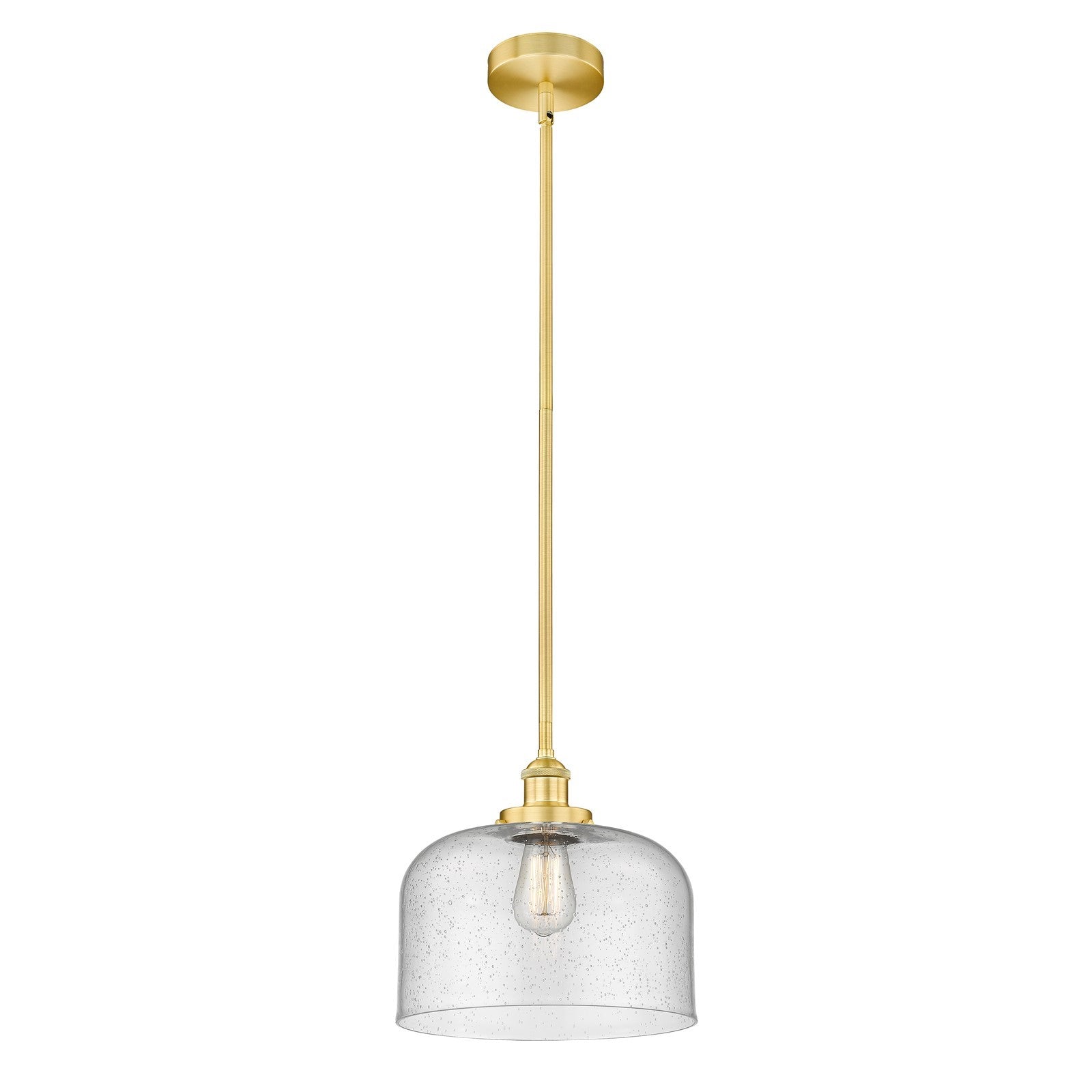 Innovations Bell 12in 1-Light Mini Pendant | Industrial Satin Gold Steel and Seedy Glass | Kitchen Island | 11.5 x 11.5 x 10.25 in | Model 616-1SH-SG-G74-L