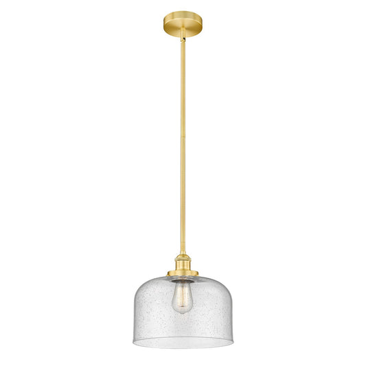 Innovations Bell 12in 1-Light Mini Pendant | Industrial Satin Gold Steel and Seedy Glass | Kitchen Island | 11.5 x 11.5 x 10.25 in | Model 616-1SH-SG-G74-L
