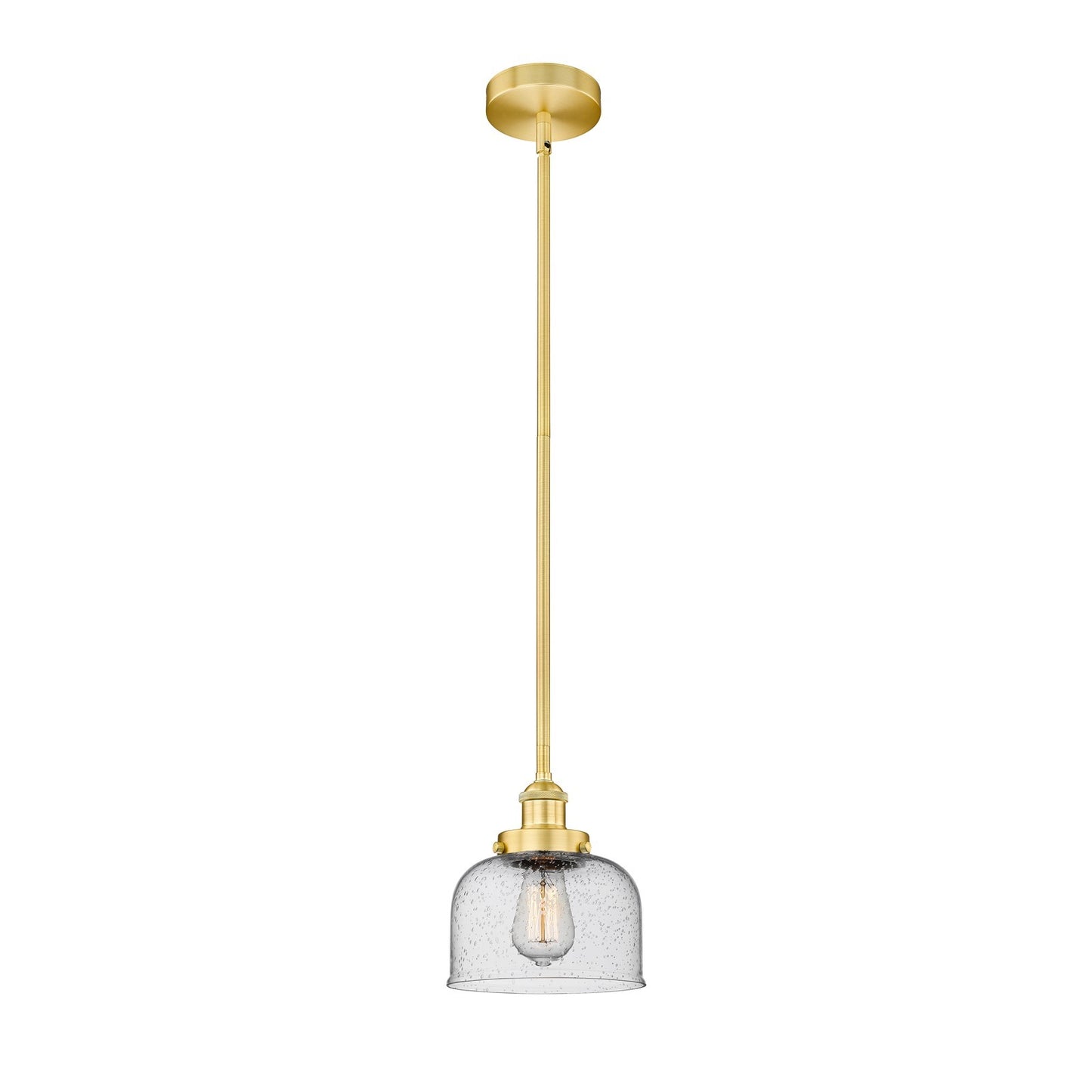 Innovations Bell 8in 1-Light Mini Pendant | Industrial Satin Gold Steel and Seedy Glass | Kitchen Island & Dining Room | 7.75 x | Model 616-1SH-SG-G74-LED