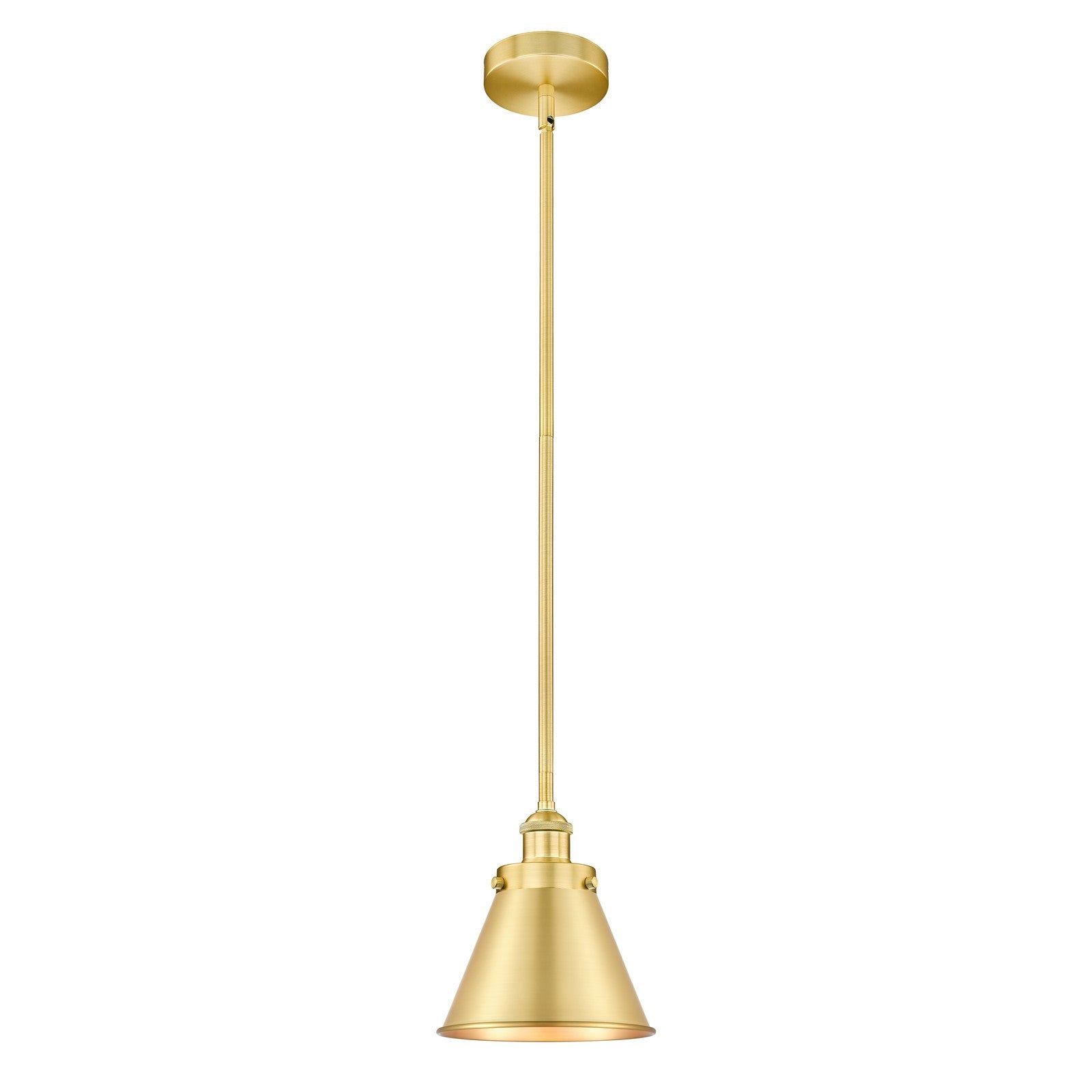Innovations Appalachian 8in 1-Light Mini Pendant | Industrial Satin Gold Steel and Cast Brass with Satin Gold Metal Shade | Model 616-1SH-SG-M13-SG