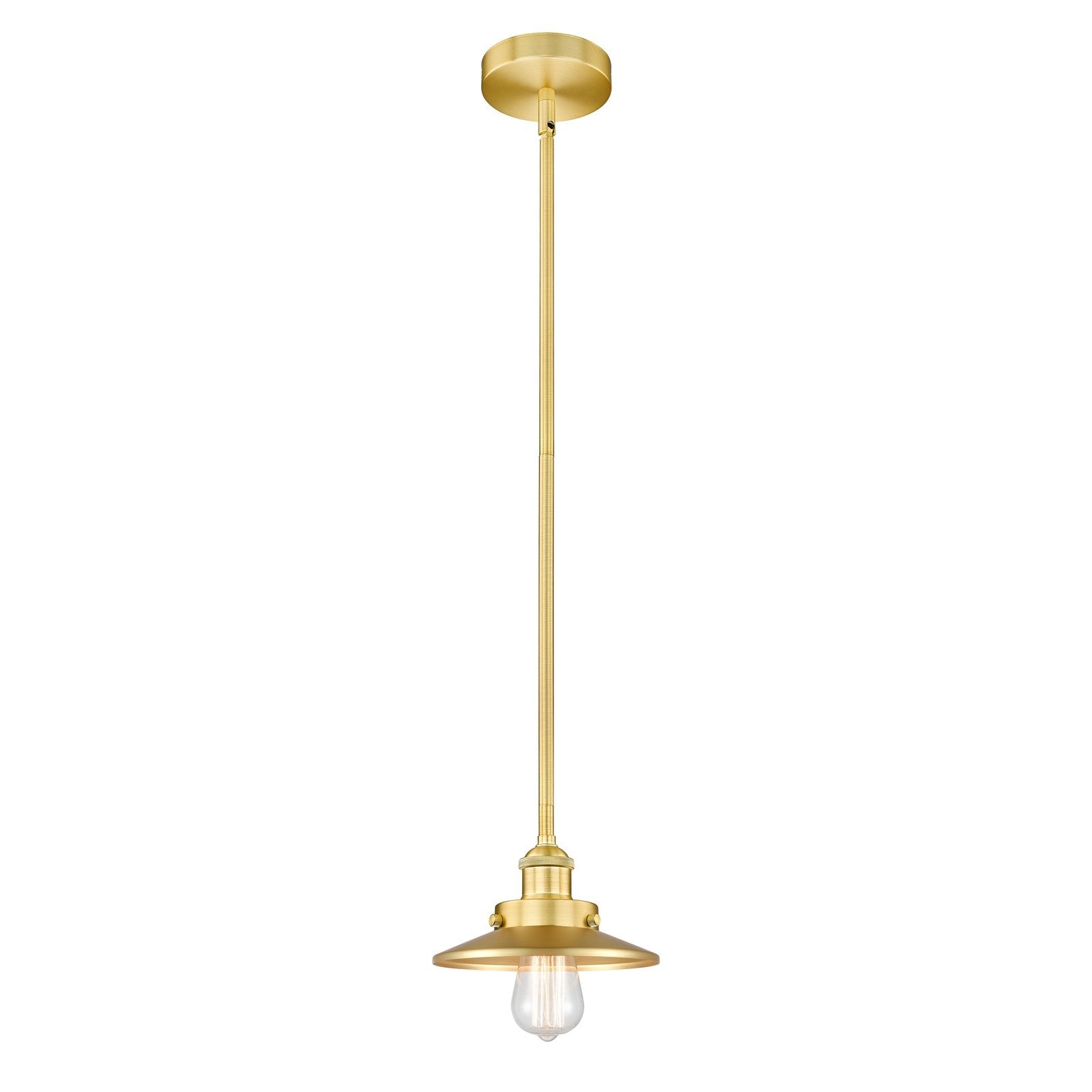 Innovations Edison 8in 1-Light Mini Pendant | Industrial Satin Gold Steel and Cast Brass with Satin Gold Metal Cone Shade | Model 616-1SH-SG-M4-LED