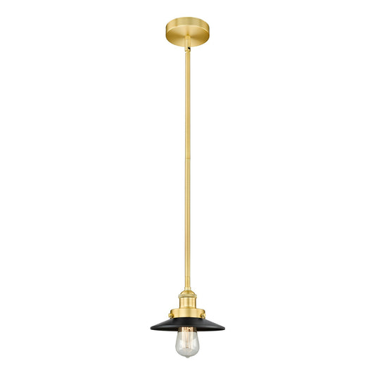 Innovations Edison 8in 1-Light Mini Pendant | Industrial Satin Gold Steel and Matte Black Metal Shade | Kitchen Island & Dining | Model 616-1SH-SG-M6-BK
