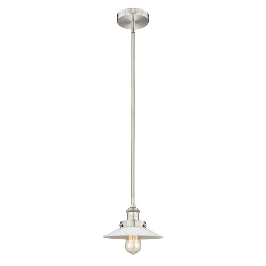 Innovations Halophane 9in 1-Light Mini Pendant | Industrial Brushed Satin Nickel Steel and Matte White Frosted Glass | Kitchen | Model 616-1SH-SN-G1