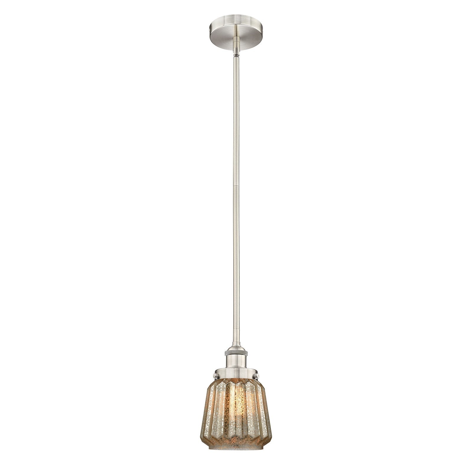 Innovations Chatham 7in 1-Light Mini Pendant | Art Deco Brushed Satin Nickel and Mercury Ribbed Glass | Kitchen Island & | Model 616-1SH-SN-G146-LED