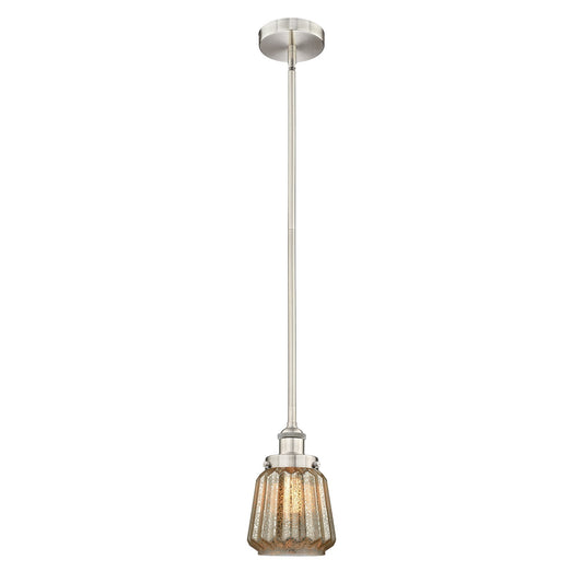 Innovations Chatham 7in 1-Light Mini Pendant | Art Deco Brushed Satin Nickel and Mercury Ribbed Glass | Kitchen Island & | Model 616-1SH-SN-G146-LED