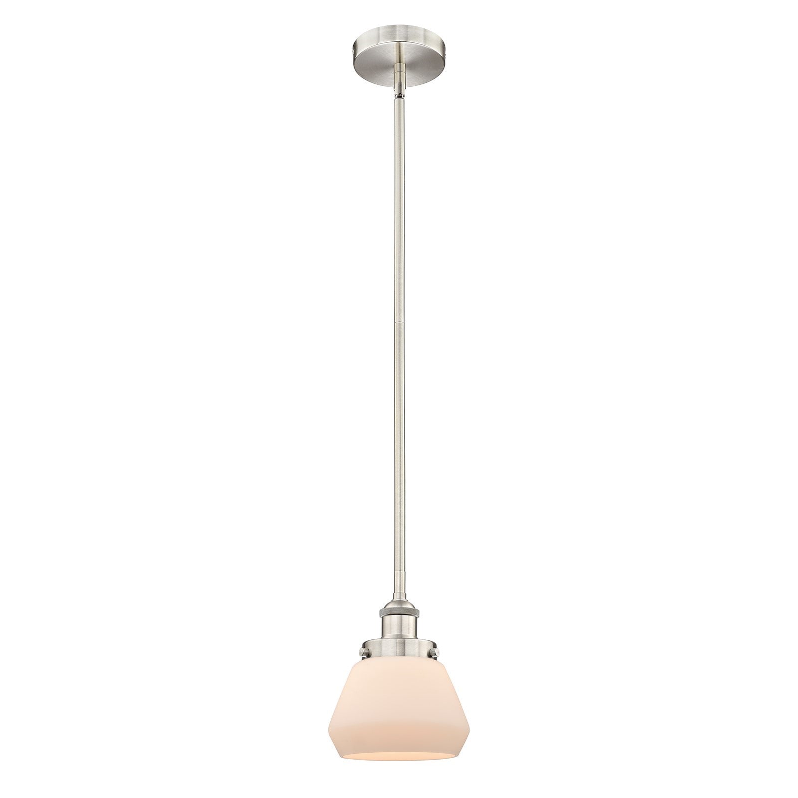 Innovations Fulton 7in 1-Light Mini Pendant | Industrial Farmhouse Brushed Satin Nickel and Matte White Frosted Glass | Model 616-1SH-SN-G171-LED