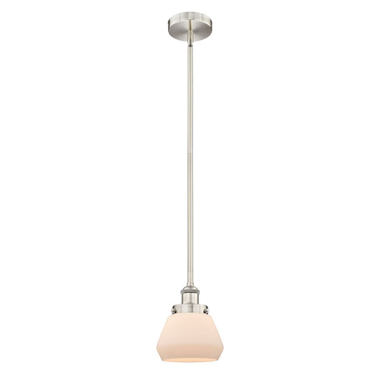 Innovations Fulton 7in 1-Light Mini Pendant | Industrial Farmhouse Brushed Satin Nickel and Matte White Frosted Glass | Model 616-1SH-SN-G171-LED