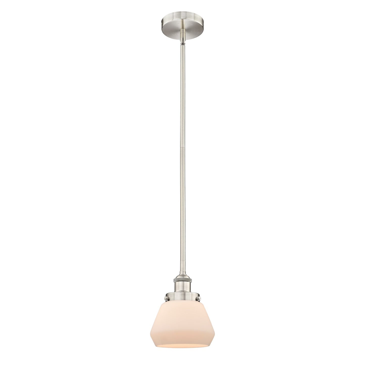 Innovations Fulton 7in 1-Light Mini Pendant | Industrial Farmhouse Brushed Satin Nickel and Matte White Frosted Glass | Model 616-1SH-SN-G171-LED