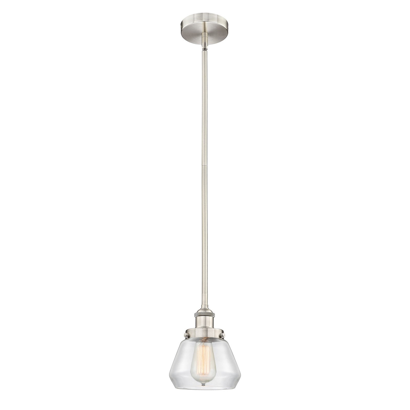 Innovations Fulton 7in 1-Light Mini Pendant | Industrial Brushed Satin Nickel Steel and Clear Glass | Kitchen Island & Dining | Model 616-1SH-SN-G172-LED