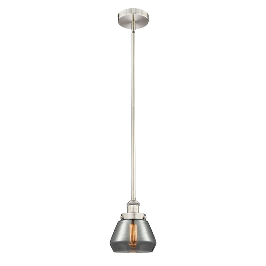 Innovations Fulton 7in 1-Light Mini Pendant | Industrial Brushed Satin Nickel Steel and Light Smoke Glass | Kitchen Island & | Model 616-1SH-SN-G173-LED