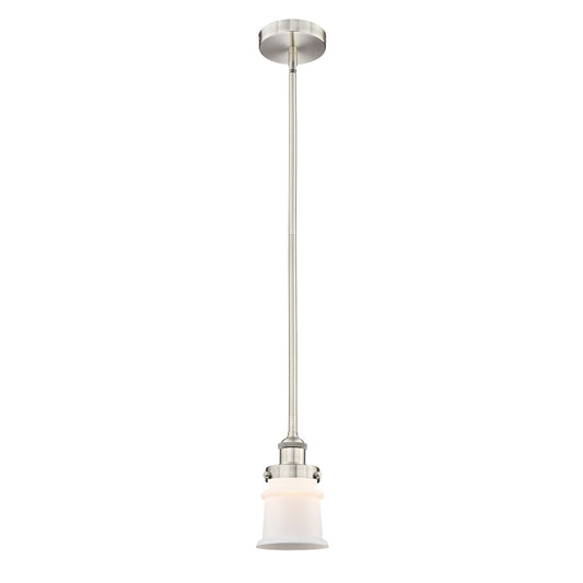 Innovations Canton 5.25in 1-Light Mini Pendant | Industrial Brushed Satin Nickel and Matte White Frosted Glass | Kitchen Island & | Model 616-1SH-SN-G181S