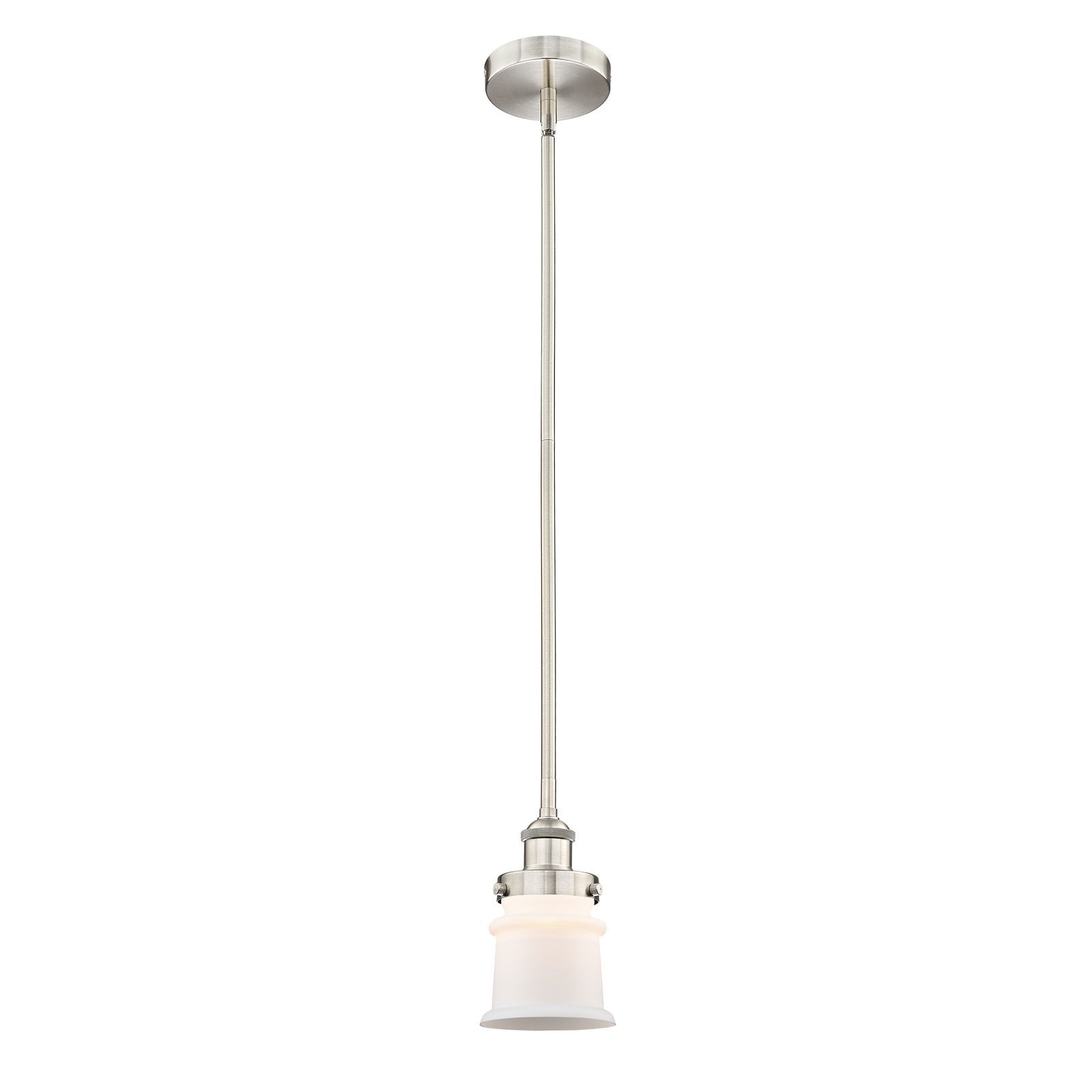 Innovations Canton 5.25in 1-Light Mini Pendant | Industrial Brushed Satin Nickel and Matte White Frosted Glass | Kitchen | Model 616-1SH-SN-G181S-LED