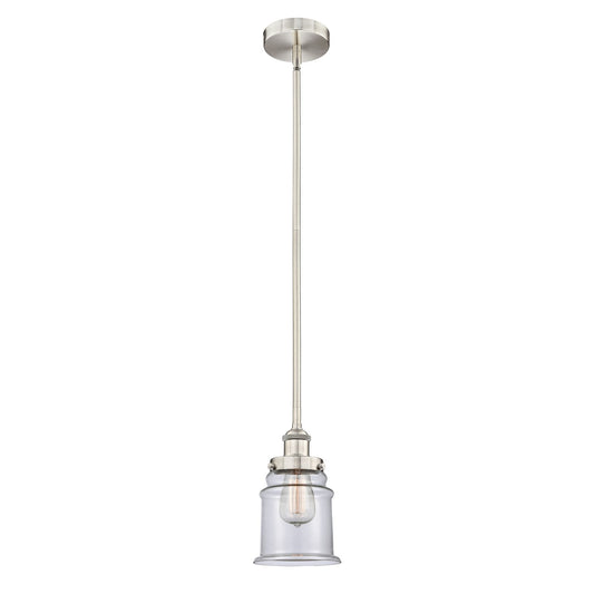 Innovations Canton 6in 1-Light Mini Pendant | Industrial Brushed Satin Nickel Steel and Clear Glass | Kitchen Island & Dining Room | Model 616-1SH-SN-G182
