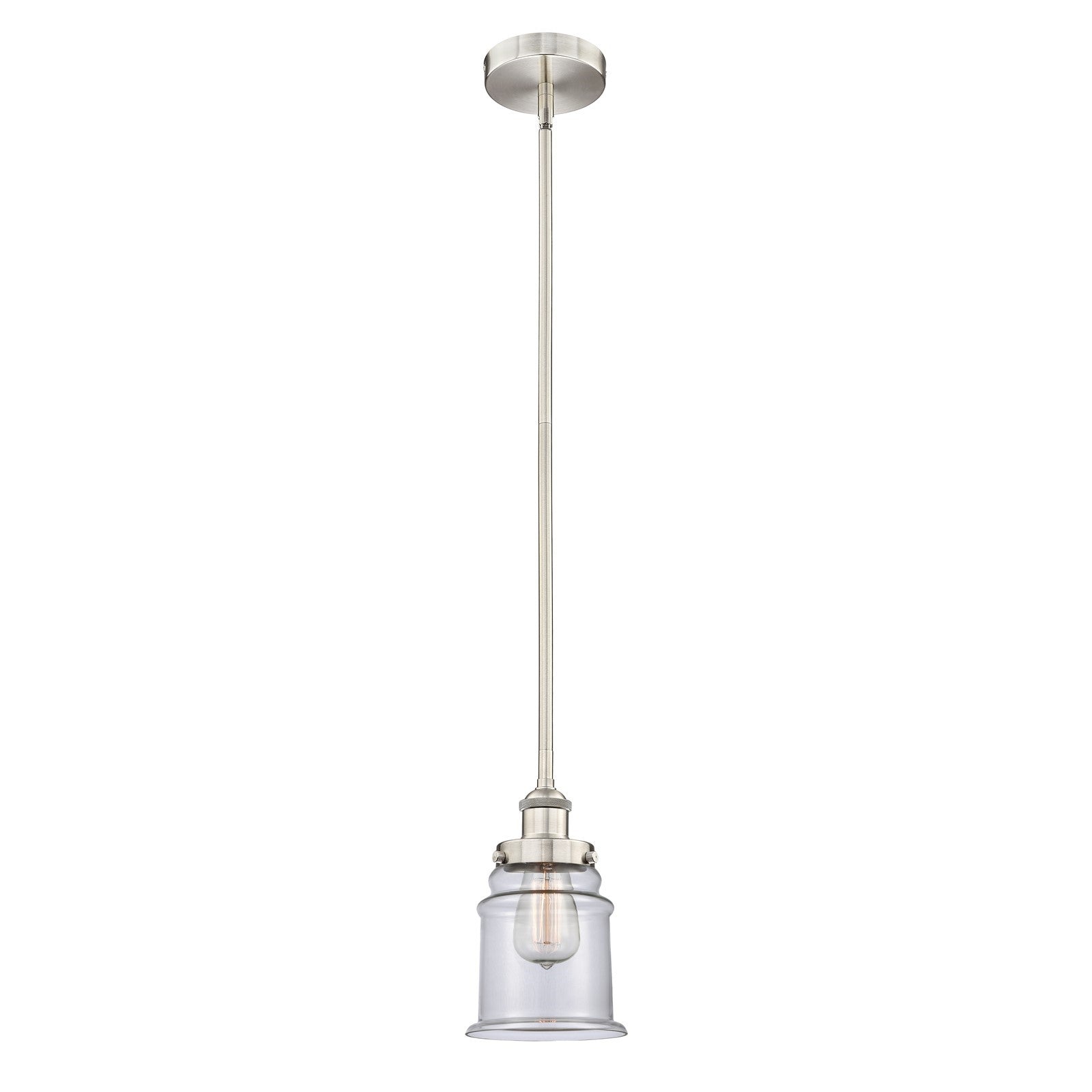 Innovations Canton 6in 1-Light Mini Pendant | Industrial Brushed Satin Nickel Steel and Clear Glass | Kitchen Island & Dining | Model 616-1SH-SN-G182-LED
