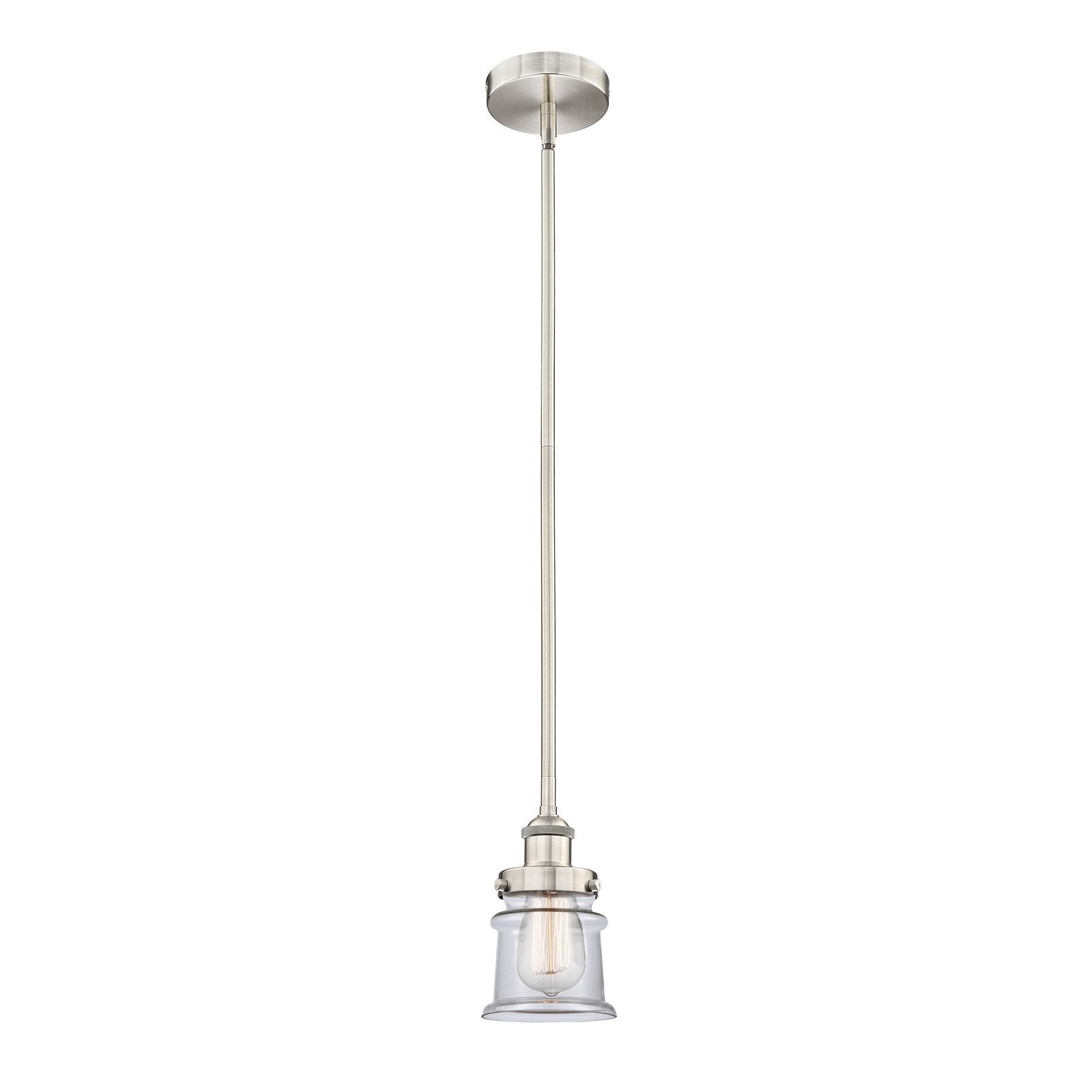 Innovations Canton 5.25in 1-Light Mini Pendant | Industrial Brushed Satin Nickel and Clear Glass | Kitchen Island & Dining Room | Model 616-1SH-SN-G182S