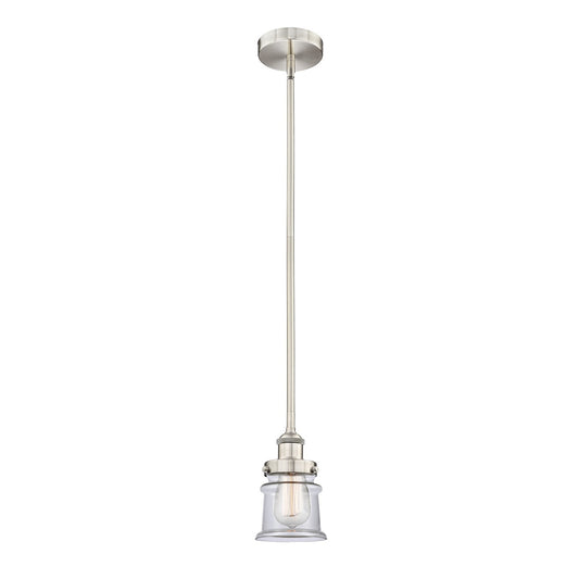 Innovations Canton 5.25in 1-Light Mini Pendant | Industrial Brushed Satin Nickel and Clear Glass | Kitchen Island & Dining Room | Model 616-1SH-SN-G182S
