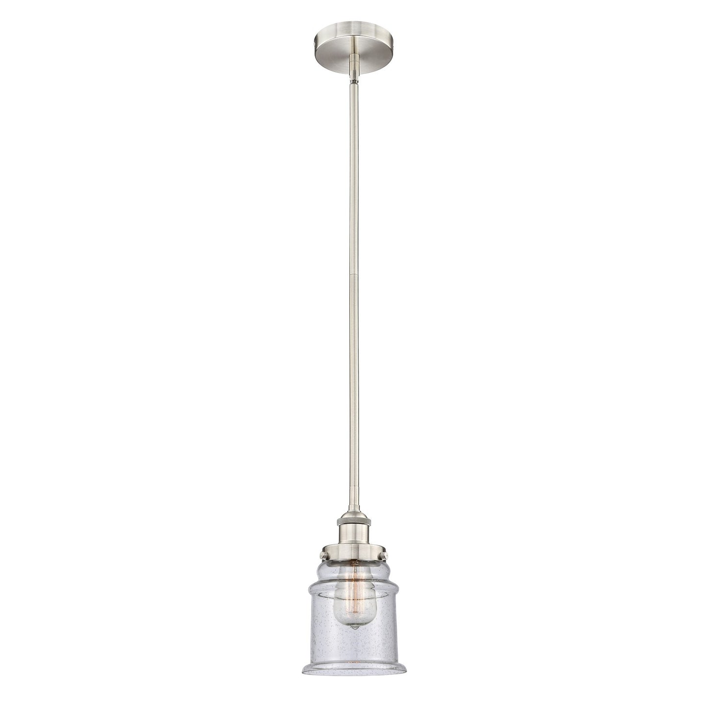 Innovations Canton 6in 1-Light Mini Pendant | Industrial Brushed Satin Nickel Steel and Seedy Glass | Kitchen Island & Dining Room | Model 616-1SH-SN-G184