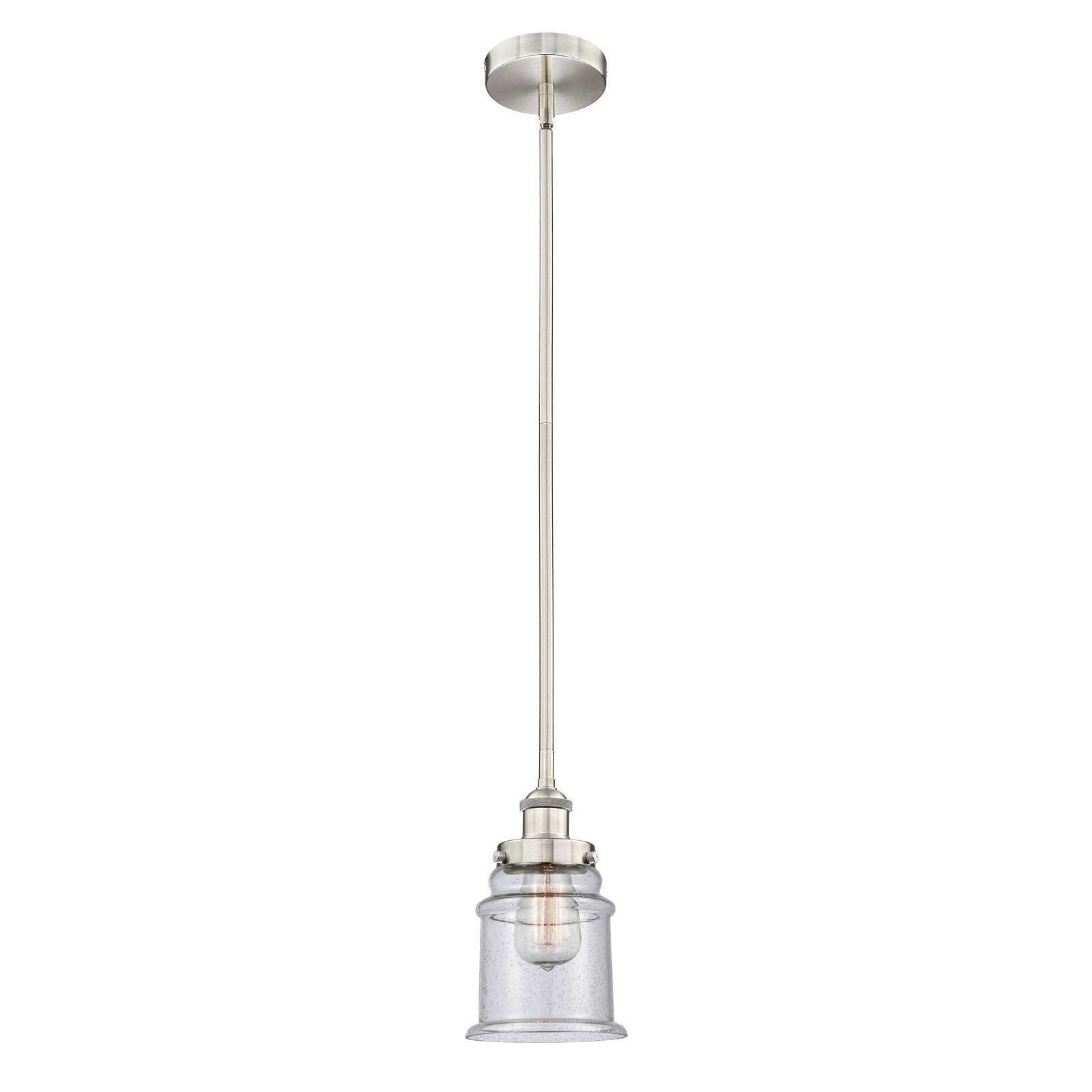 Innovations Canton 6in 1-Light Mini Pendant | Industrial Brushed Satin Nickel Steel and Seedy Glass | Kitchen Island & Dining Room | Model 616-1SH-SN-G184