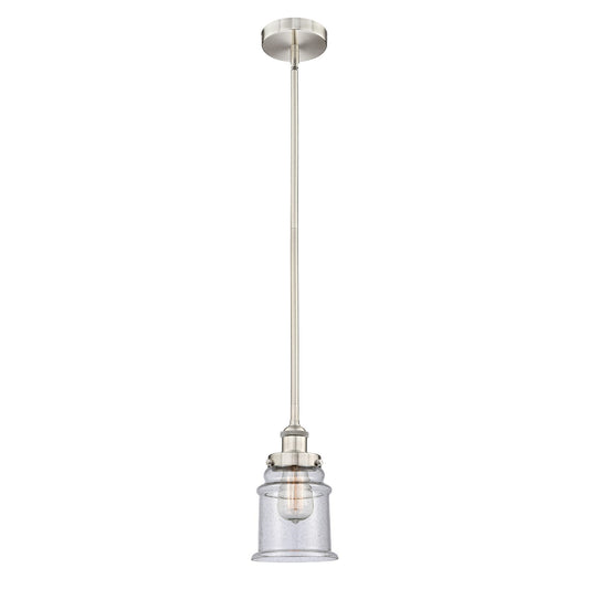 Innovations Canton 6in 1-Light Mini Pendant | Industrial Brushed Satin Nickel Steel and Seedy Glass | Kitchen Island & Dining | Model 616-1SH-SN-G184-LED