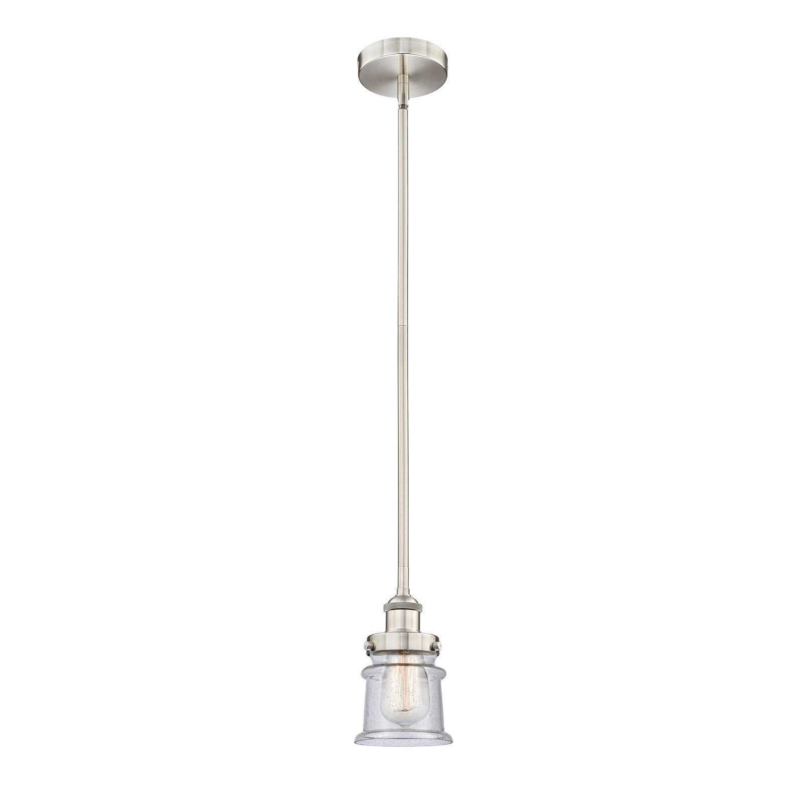Innovations Canton 5.25in 1-Light Mini Pendant | Industrial Brushed Satin Nickel Steel and Seedy Glass | Kitchen Island & Dining | Model 616-1SH-SN-G184S