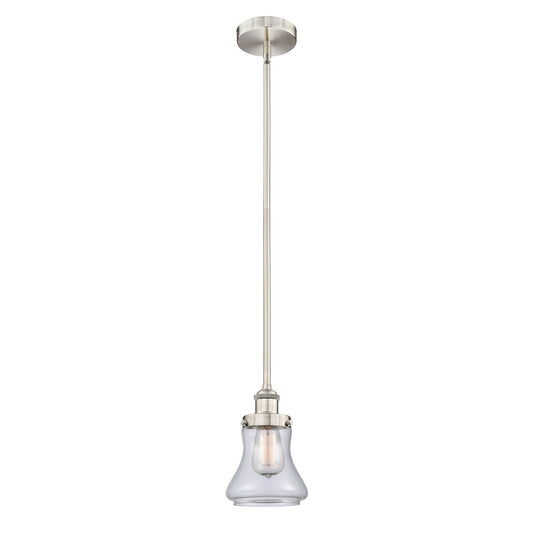Innovations Bellmont 6in 1-Light Mini Pendant | Industrial Brushed Satin Nickel Steel and Clear Glass | Kitchen Island & Dining | Model 616-1SH-SN-G192