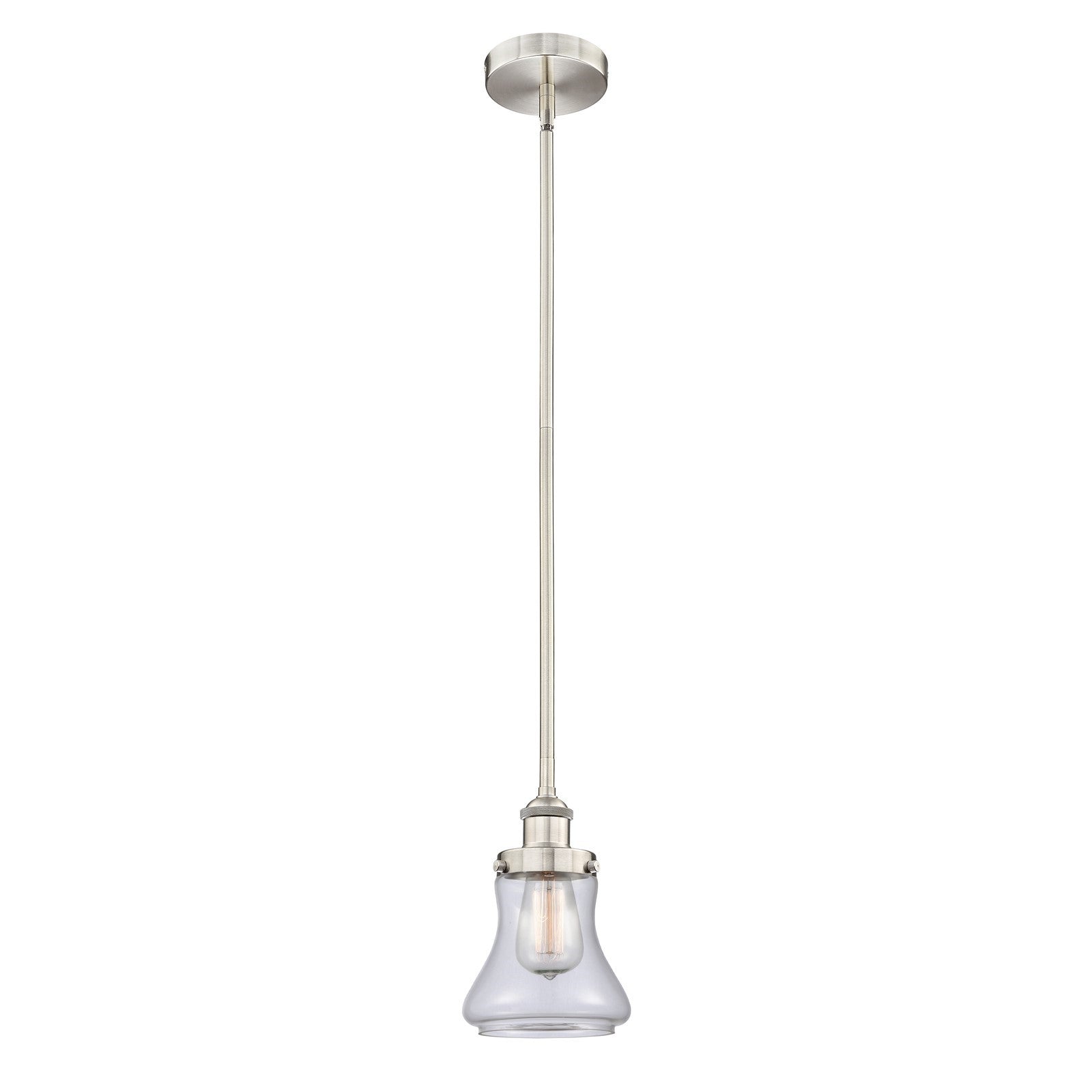 Innovations Bellmont 6in 1-Light Mini Pendant | Industrial Brushed Satin Nickel Steel and Clear Glass | Kitchen Island & | Model 616-1SH-SN-G192-LED