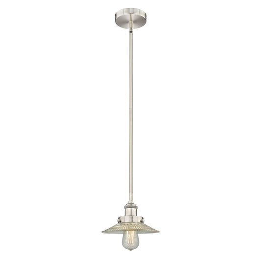 Innovations Halophane 9in 1-Light Mini Pendant | Industrial Brushed Satin Nickel Steel and Clear Halophane Glass | Kitchen | Model 616-1SH-SN-G2-LED