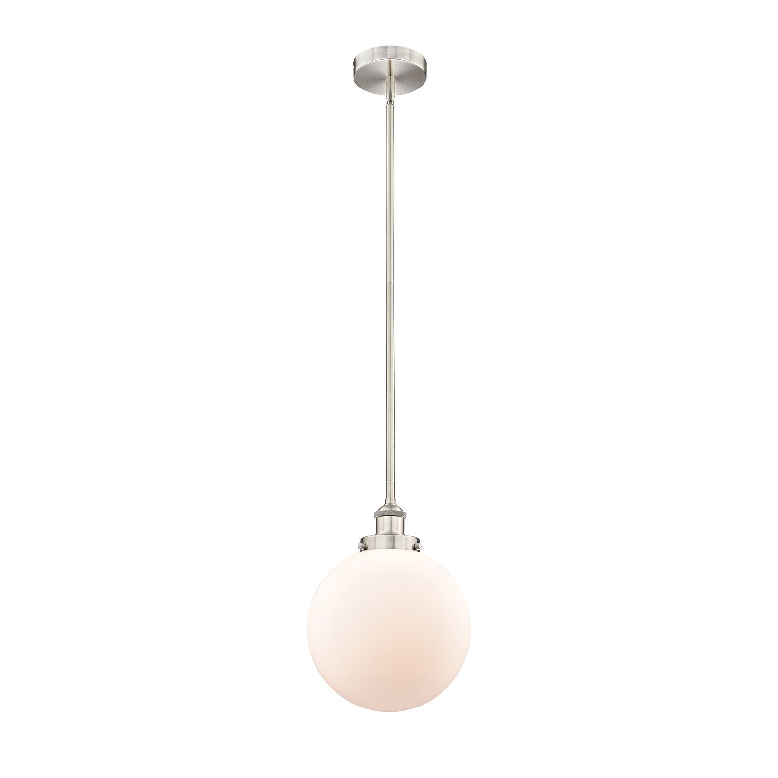 Innovations Beacon 10in 1-Light Mini Pendant | Industrial Brushed Satin Nickel Steel and Matte White Frosted Glass | Model 616-1SH-SN-G201-10-LED