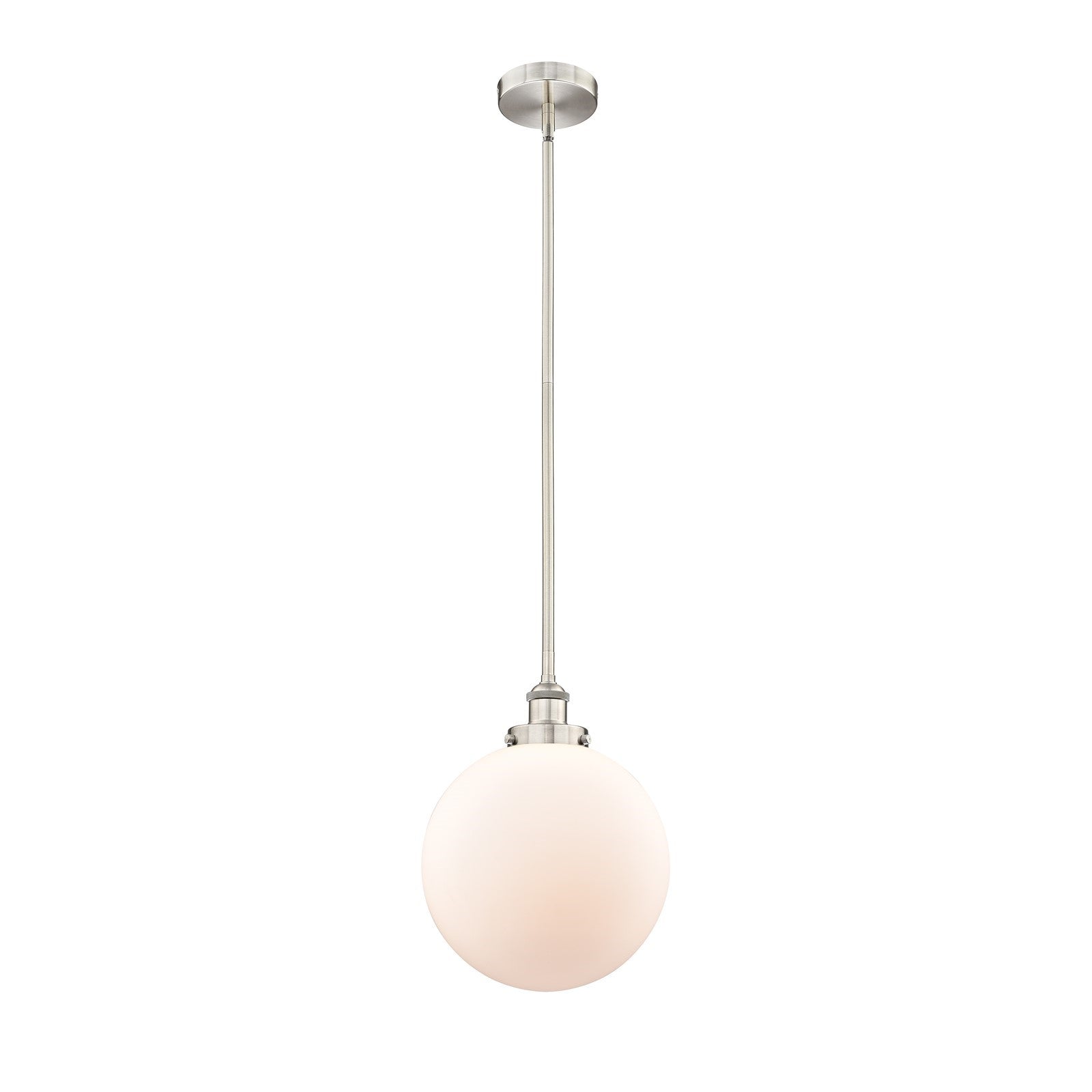 Innovations Beacon 12in 1-Light Mini Pendant | Industrial Brushed Satin Nickel and Matte White Frosted Glass | Kitchen | Model 616-1SH-SN-G201-12-LED