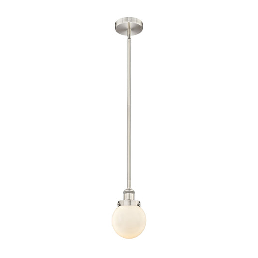 Innovations Beacon 6in 1-Light Mini Pendant | Industrial Brushed Satin Nickel Steel and Matte White Frosted Glass | Kitchen | Model 616-1SH-SN-G201-6-LED