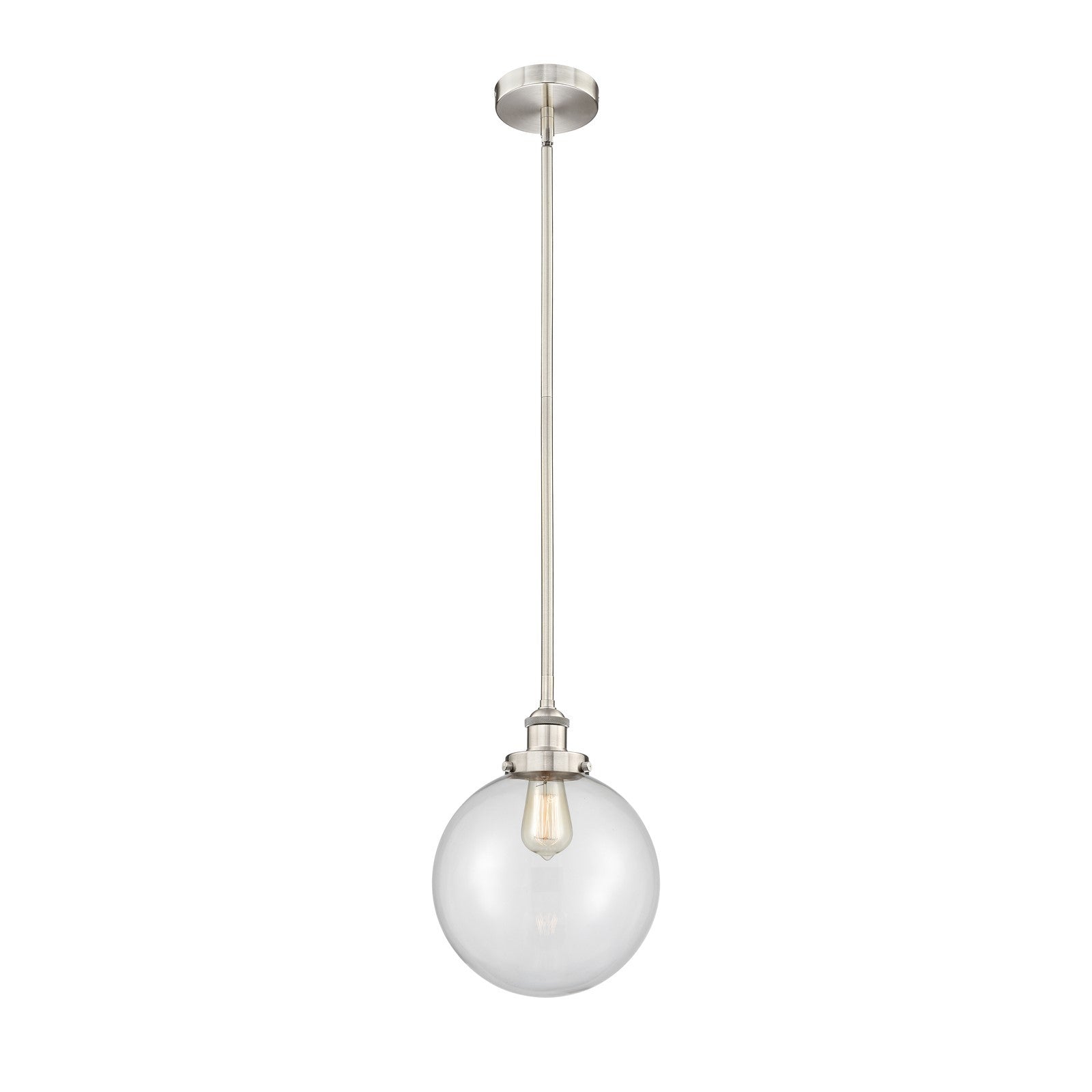 Innovations Beacon 10in 1-Light Mini Pendant | Industrial Brushed Satin Nickel Steel and Clear Glass | Kitchen Island & Dining | Model 616-1SH-SN-G202-10