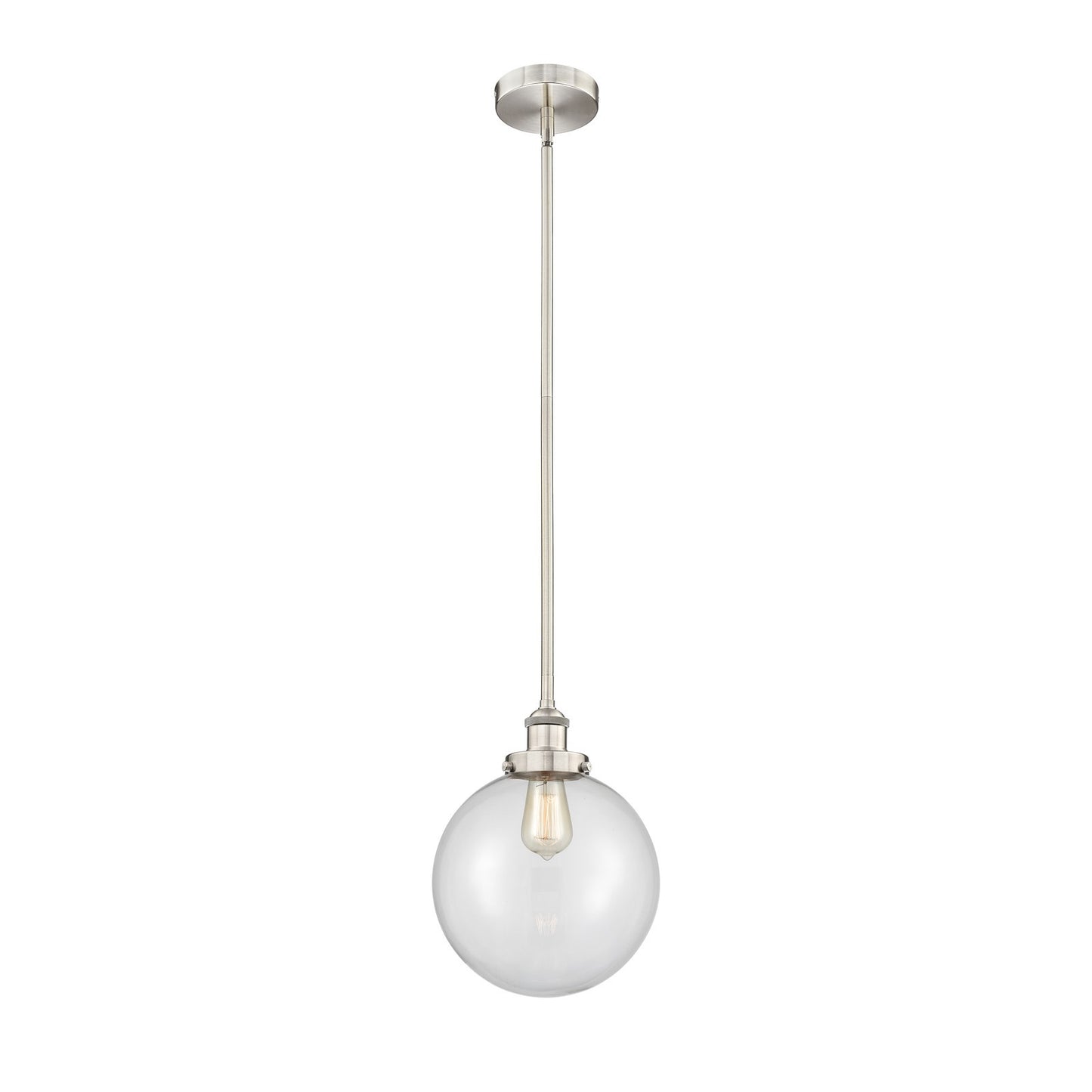 Innovations Beacon 10in 1-Light Mini Pendant | Industrial Brushed Satin Nickel Steel and Clear Glass | Kitchen Island & | Model 616-1SH-SN-G202-10-LED